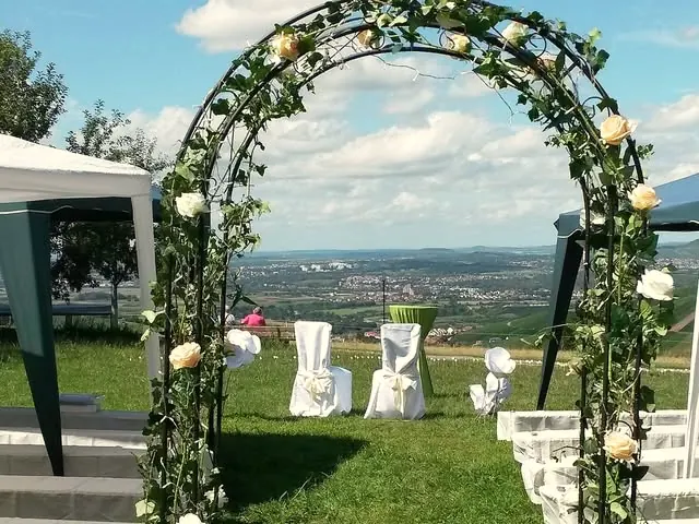 Rosenbogen für eine freie Trauung im Grünen